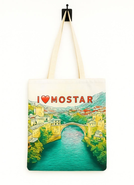 Mostar Tasarımlı Süblimasyonlu Bez Çanta